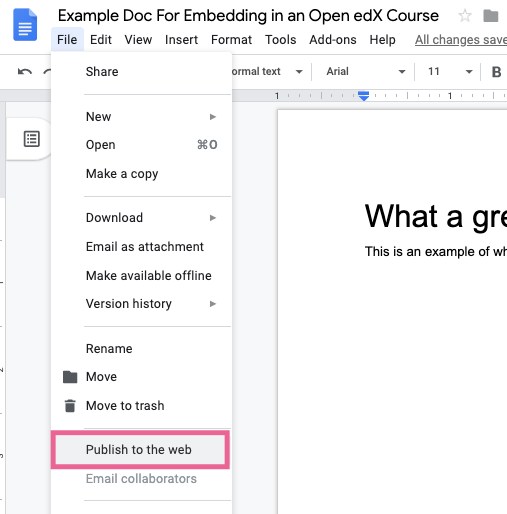 select publish to web from the file menu on your Google doc