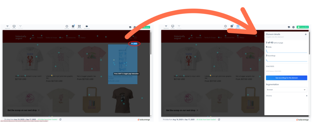 Manuallying viewing element data on a heatmap