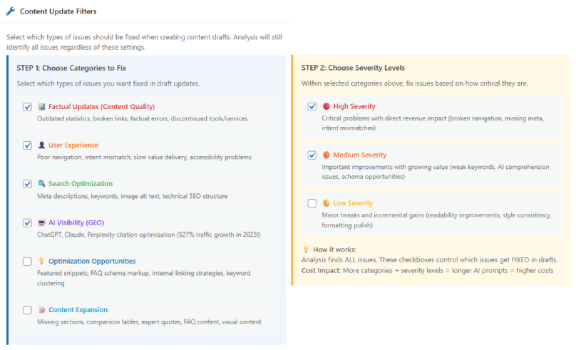 FreshRank content update filters