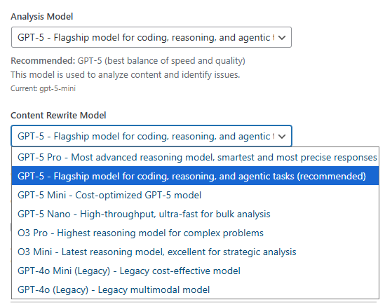 Select models for analysis and content creation