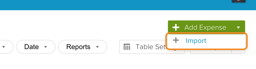 Die Option Import im Dropdown-Menü neben Ausgaben hinzufügen