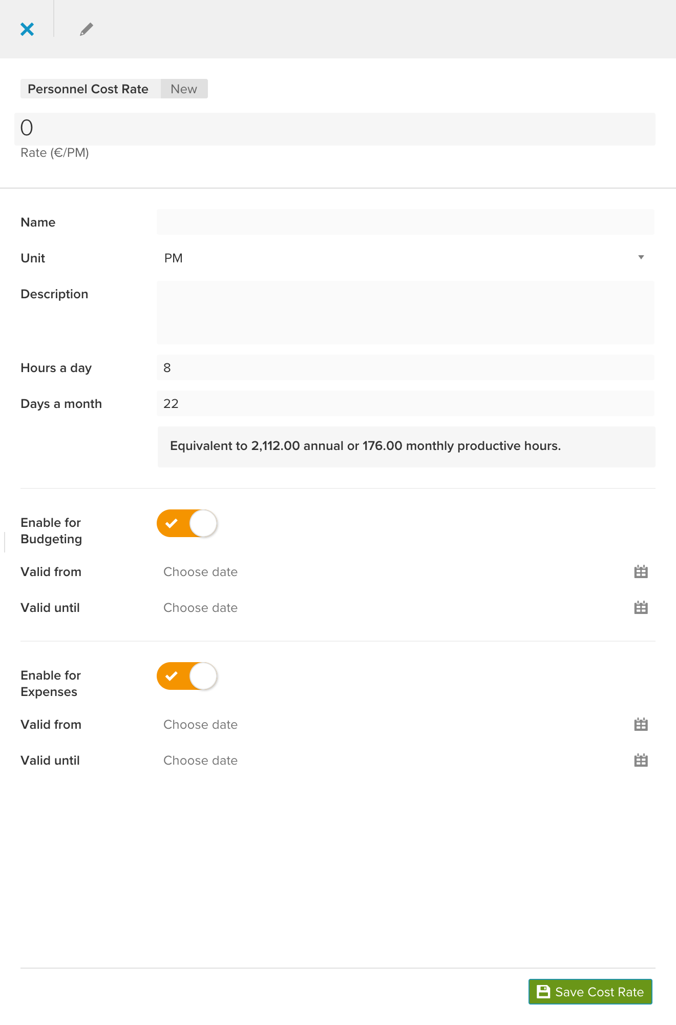 New personnel cost rate sidebar