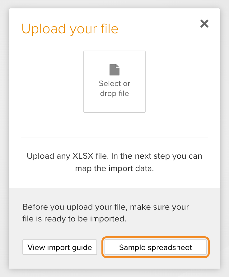 Sample spreadsheet button in the upload dialog