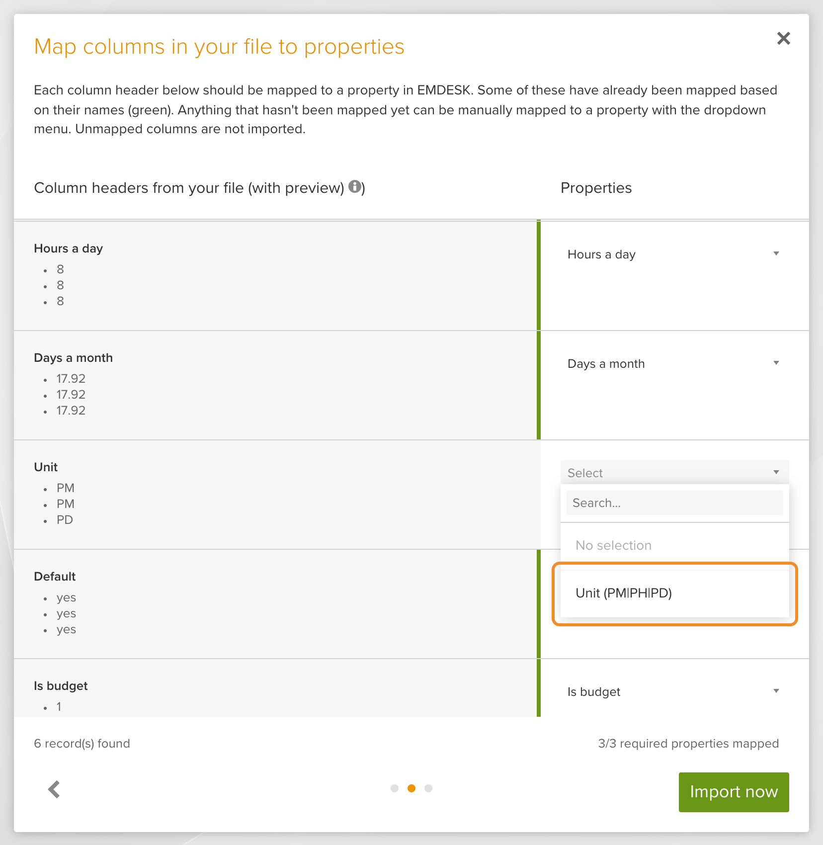 Choosing a property for an unmapped column