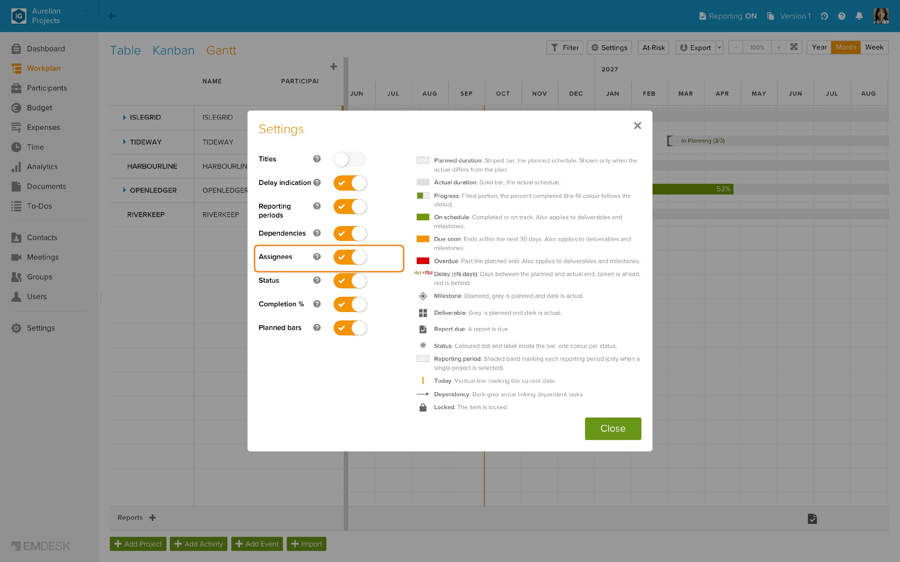 Verantwortliche im Gantt-Diagramm anzeigen