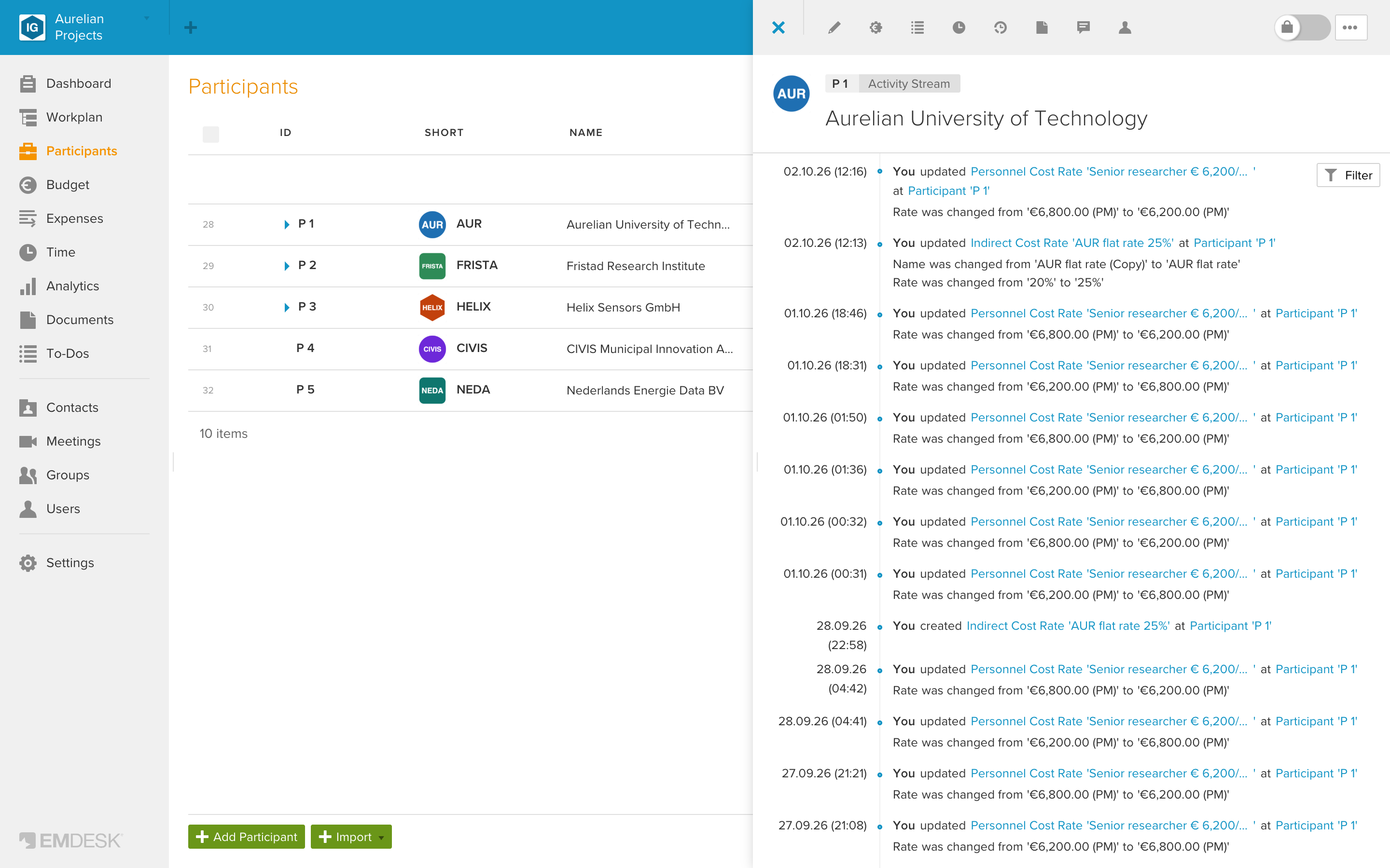 Activity stream (action log)