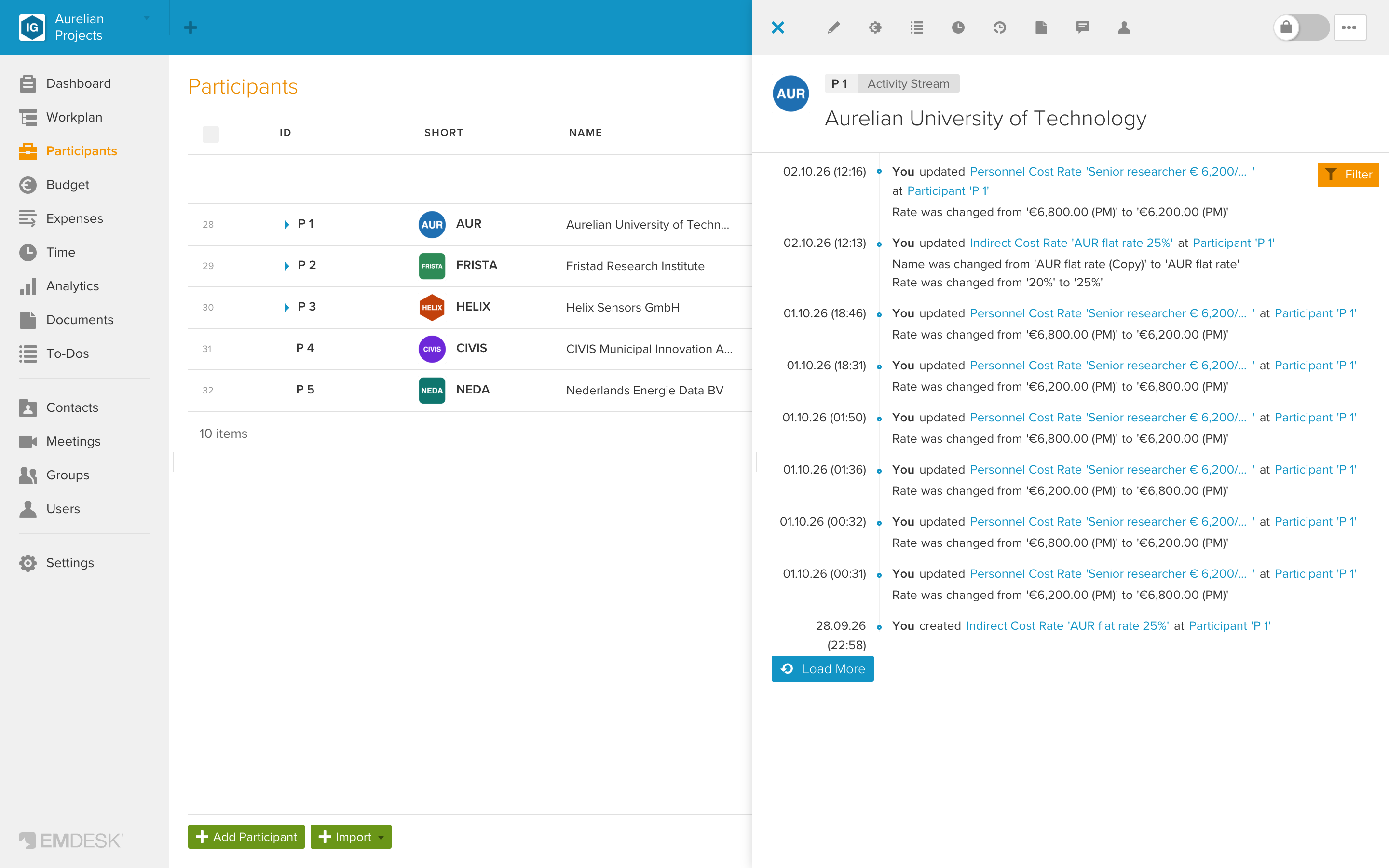 Activity stream (action log)