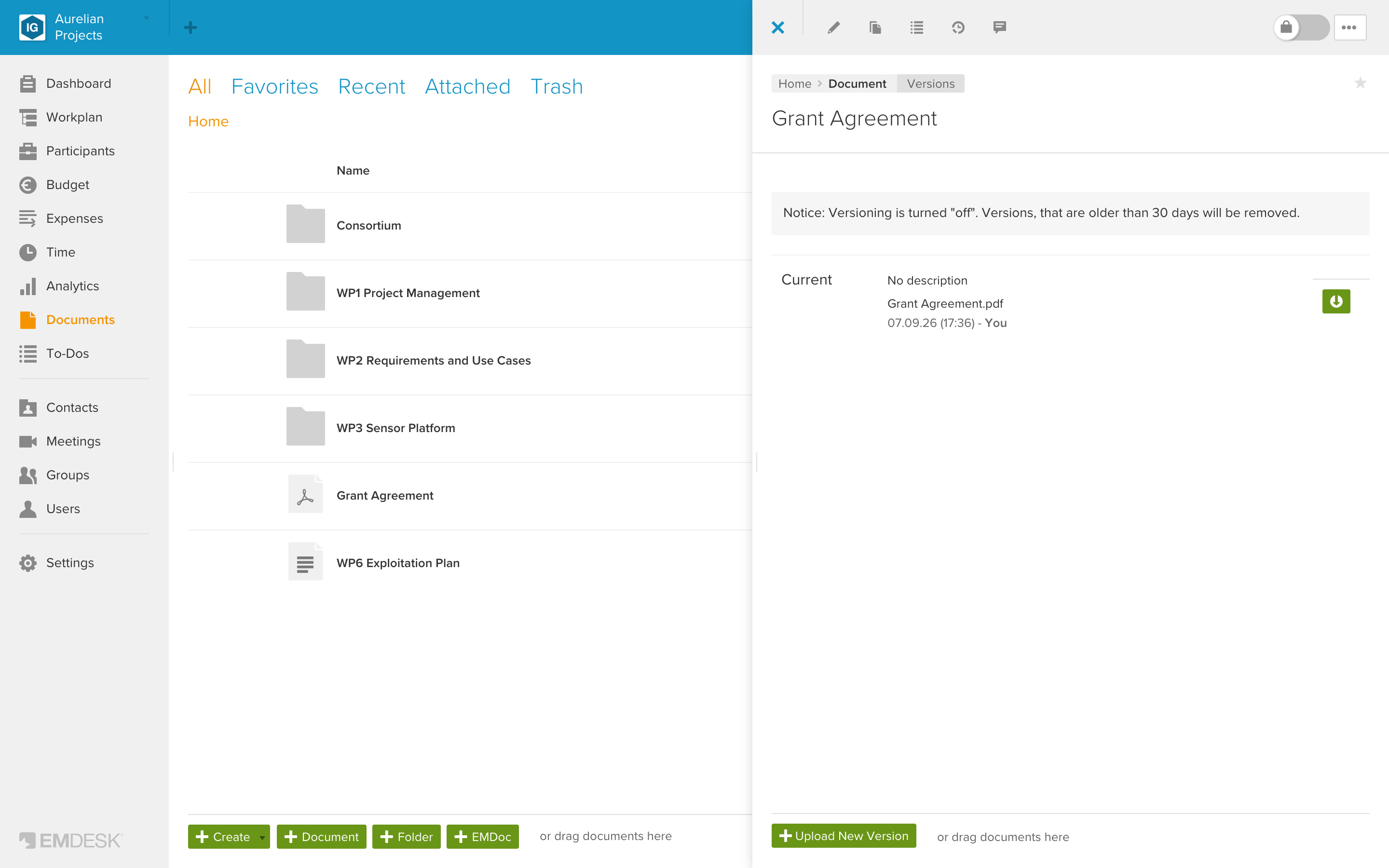 Working with document versions