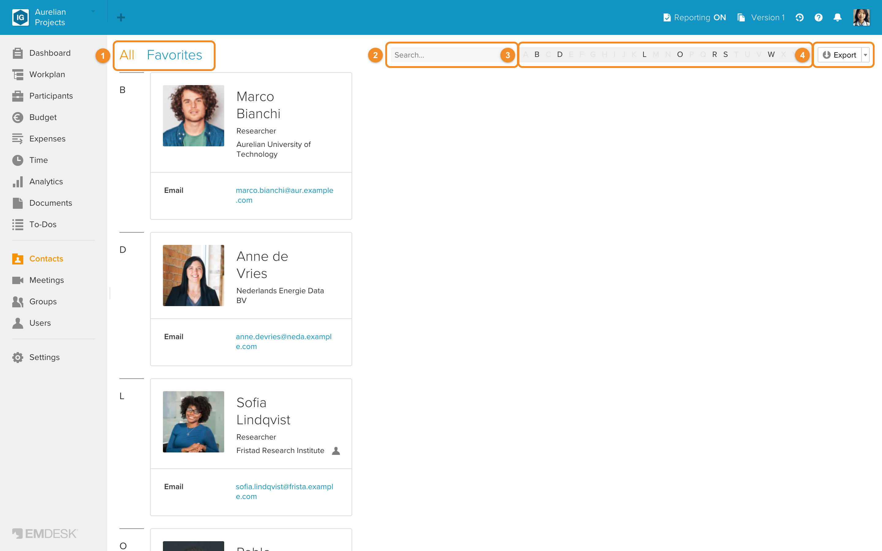 Browse contact details of users