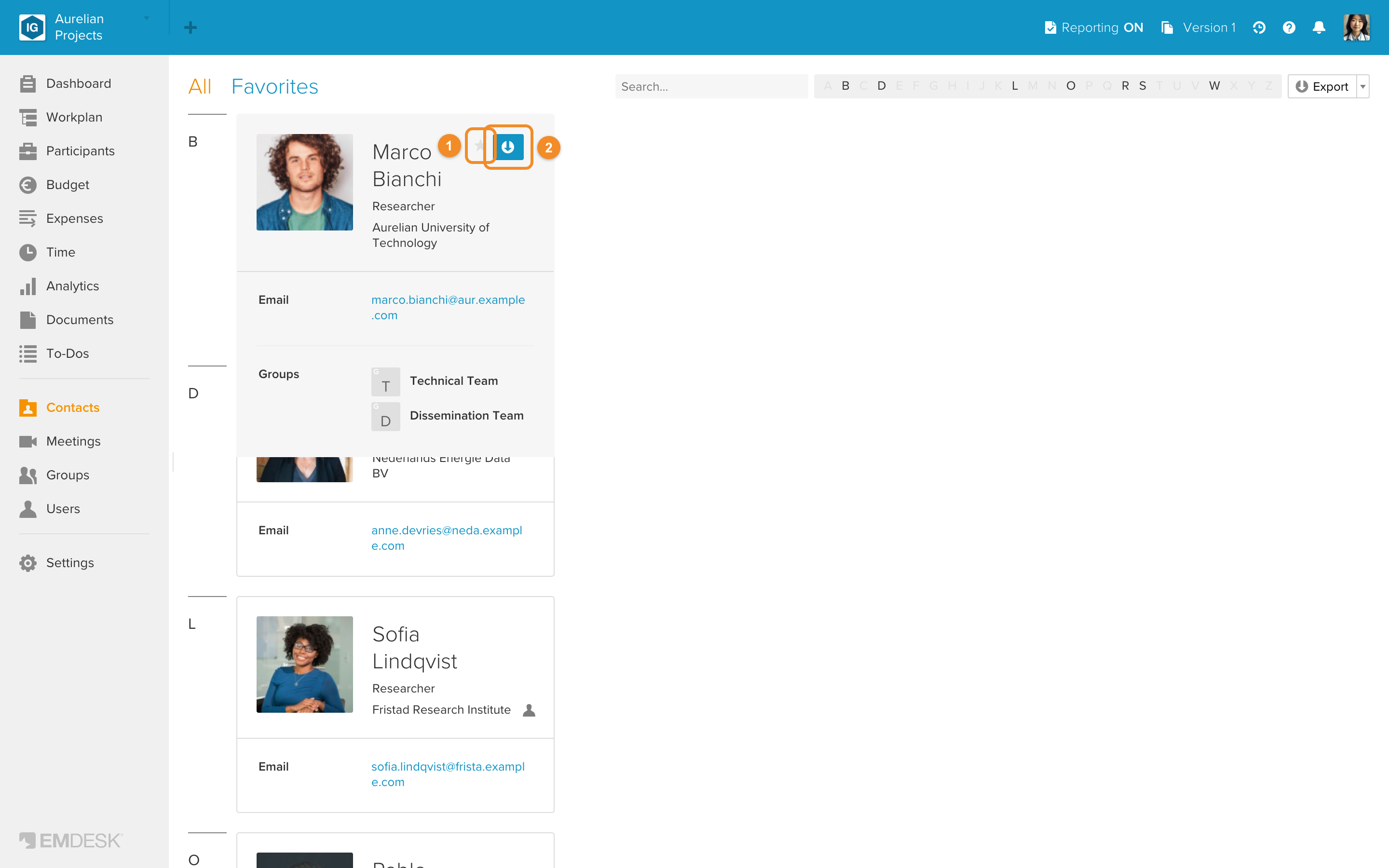 Browse contact details of users