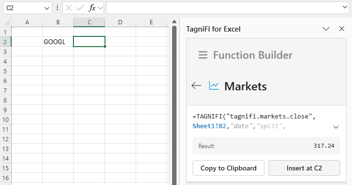 Action buttons with Insert at Cell showing target
