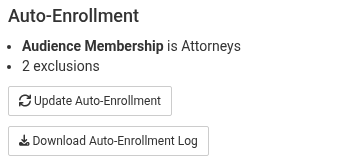 Plan Overview Auto-Enrollment section with current criteria, Update Auto-Enrollment, and Download Auto-Enrollment Log.