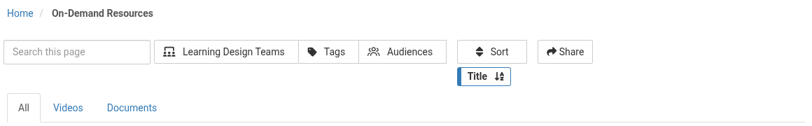 On-Demand page with search, filters and the All, Videos and Documents tabs