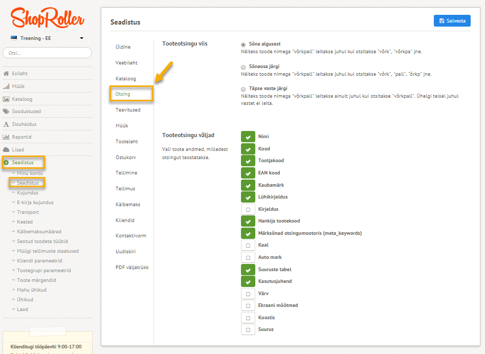 E-poe tegemine: kuidas tooteotsingu viisi seadistada