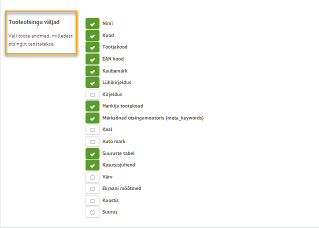 shoproller: kuidas tooteotsingu viisi seadistada