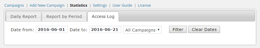 WP Popups Statistics Access Log - Date Filters
