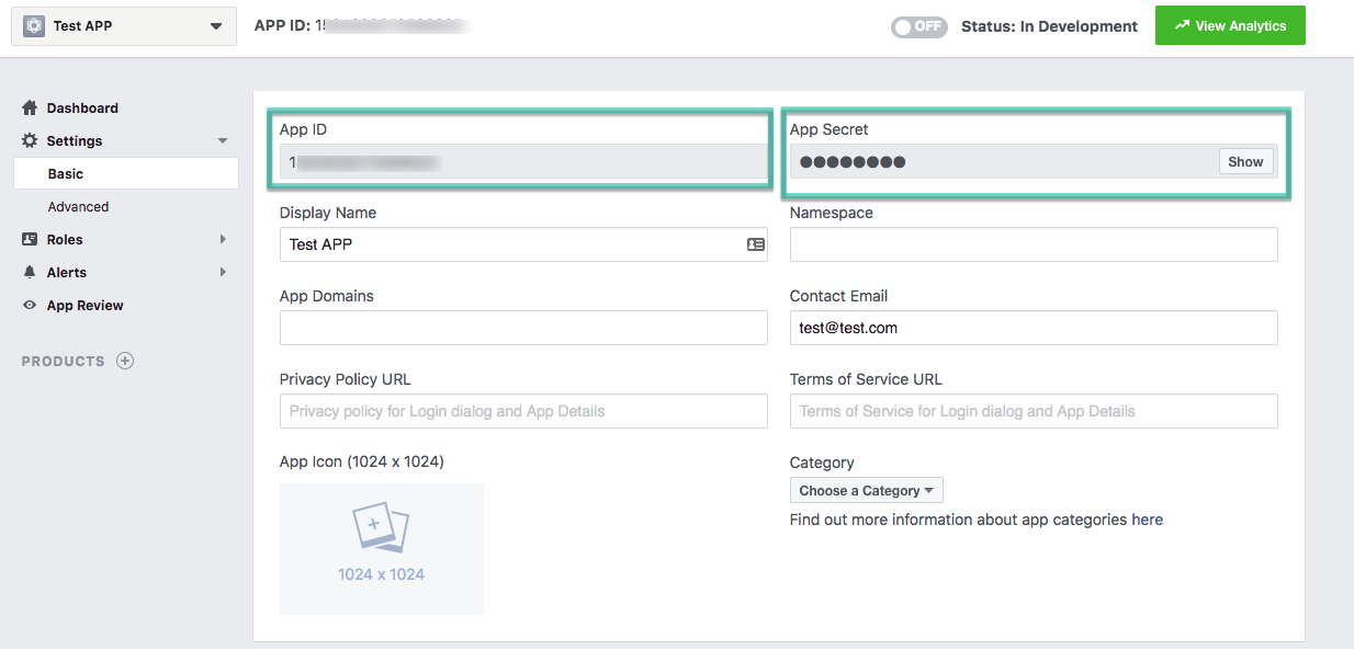 Where to find App ID and Secret