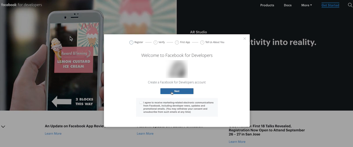 Creating a Facebook developer account