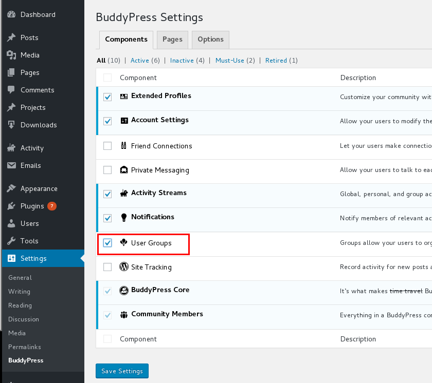 Enabling the 'User Groups' component - Add WordPress Plugin Of Travel Map