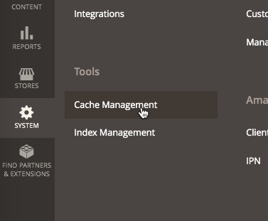 Navigation to Cache Management settings