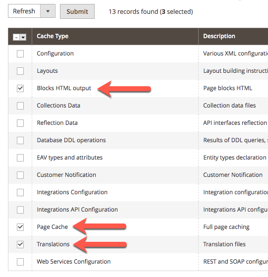 Choosing needed cache types