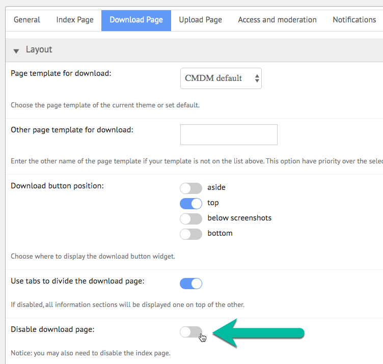 Download Page settings - WP File Download Plugin