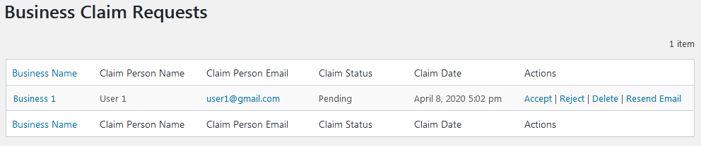 Claim Requests dashboard - WordPress Listing Plugin