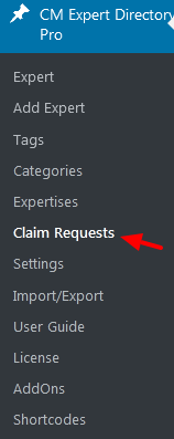 Navigation to the 'Claim Requests' dashboard - WordPress Members Directory