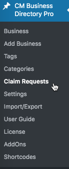 Navigation to Claim Requests dashboard - Business Directory plugin