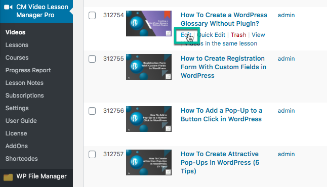 Editing the video - WordPress Video Course Plugin