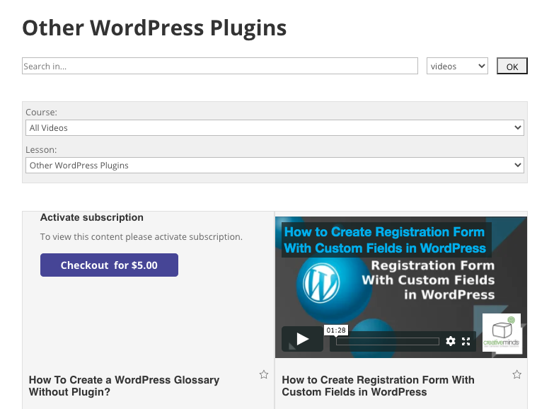 Paid and free video within the same lesson - WordPress Video Lessons Plugin