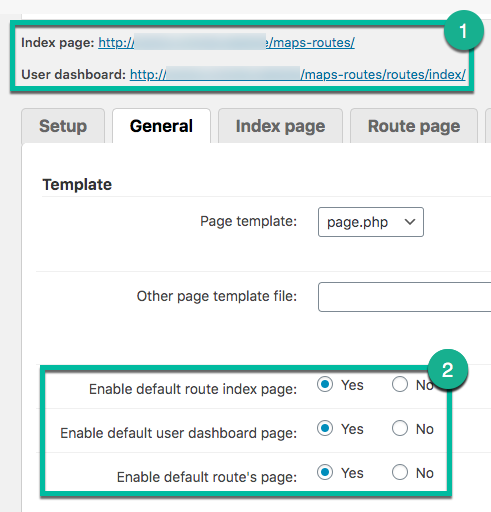 Links to the index page and user dashboard - Travel Map Plugin