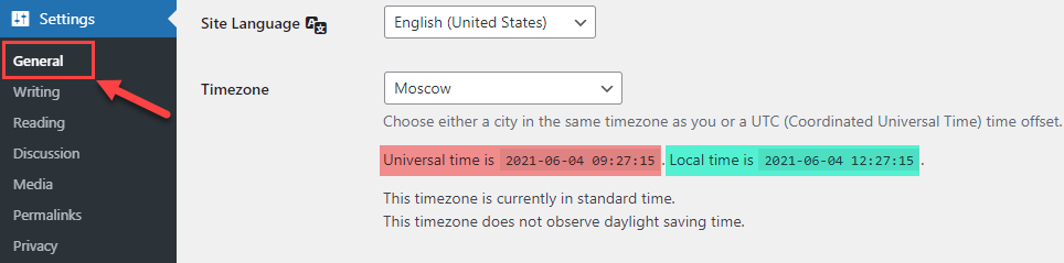 Site timezone settings - Find and Replace Plugin WordPress