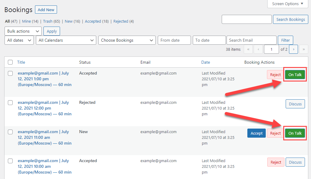 Markers for bookings with open discussions - WordPress Scheduling Plugin