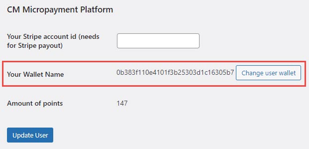 'Change user wallet' option - WordPress User Wallet Credit System