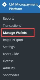 Navigation to the wallet management dashboard - WordPress Point System