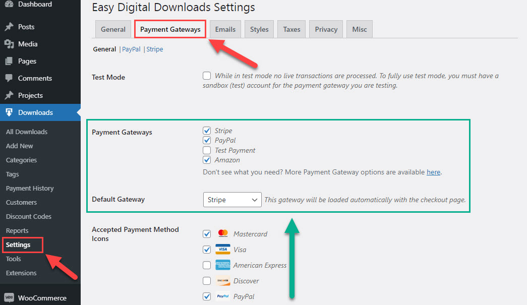 Setting up payment gateways