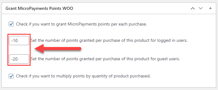 WooCommerce plugin integration settings used for charging users with points - WordPress User Wallet Credit System