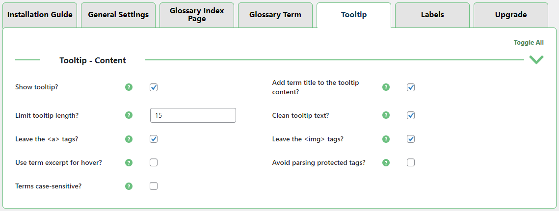 Tooltip settings - WordPress Knowledge Base Plugin