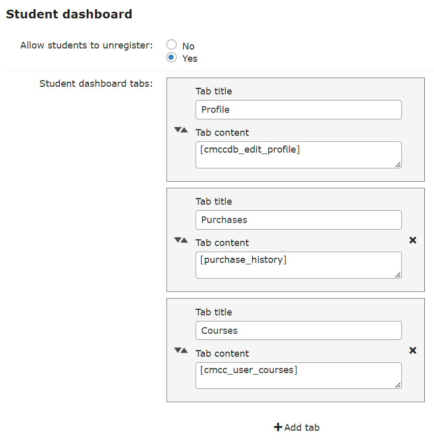 Student dashboard settings - WordPress LMS Addon