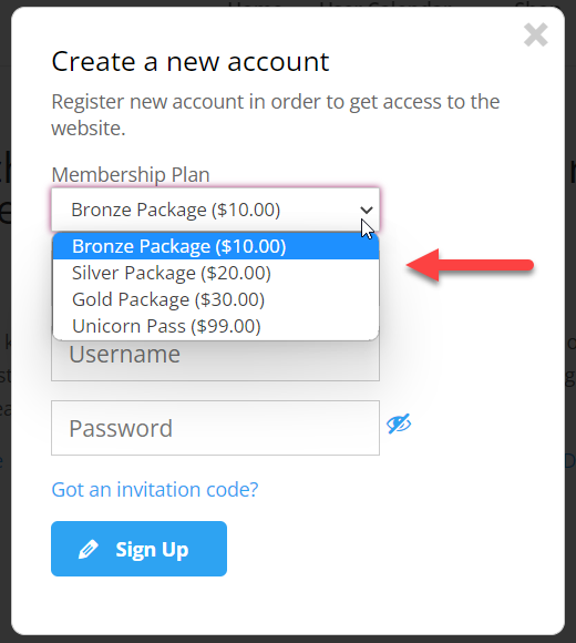 Choosing the membership level in the registration form - User Registration WordPress