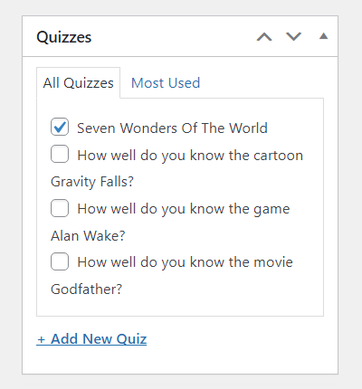 Assigning question to the quiz - Questionnaire Plugin WordPress