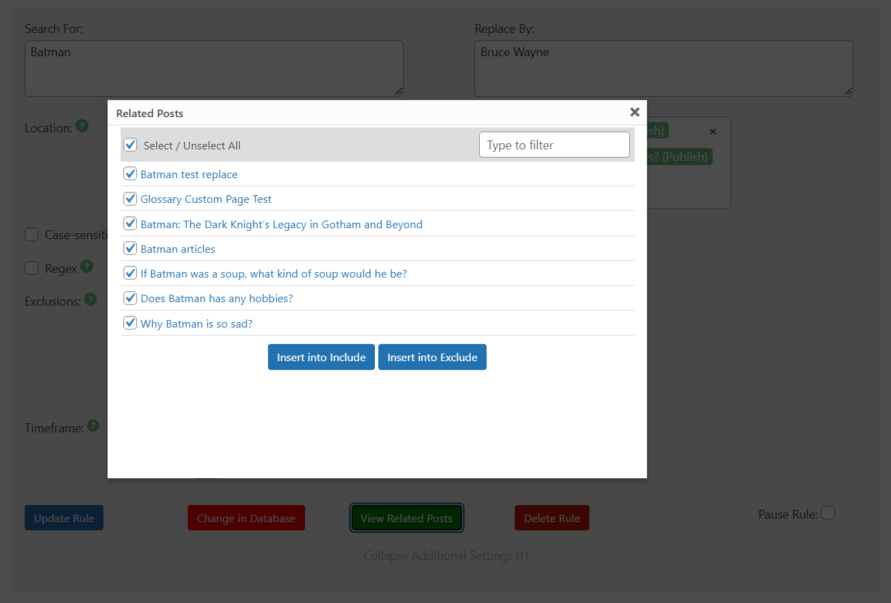 Checking the posts where the replacement rule is applied - Mass Replace Text in WordPress