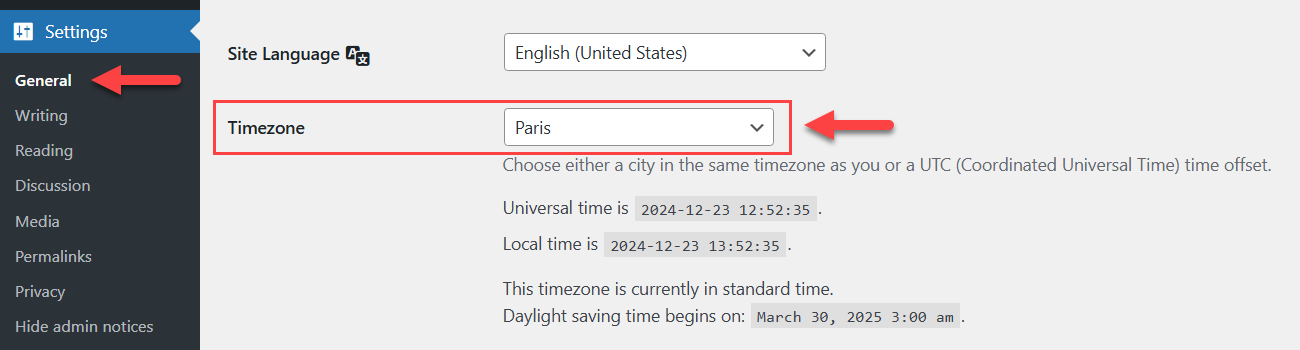 Setting up a timezone - WordPress Content Restriction