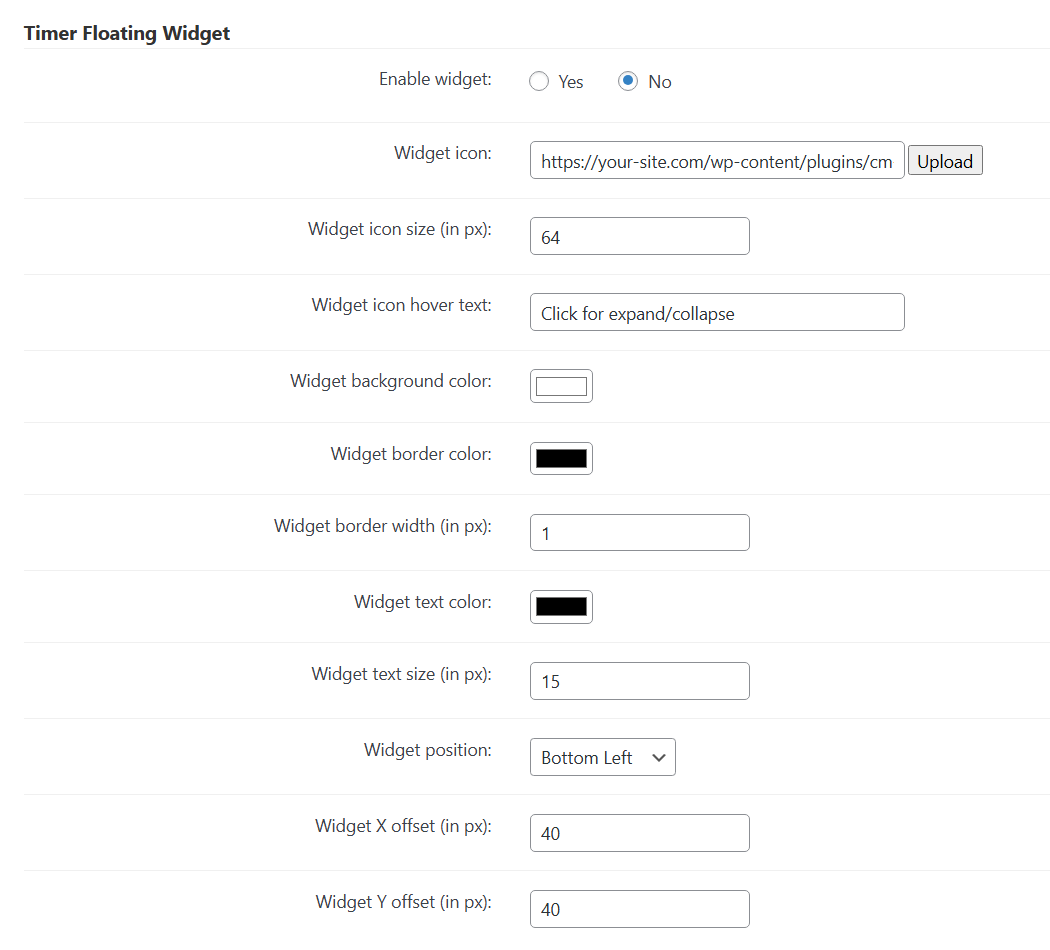 Timer floating widget settings - Best Paywall Plugin for WordPress