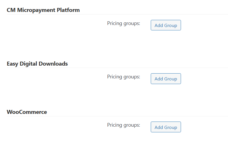 Settings for adding pricing groups - Paywall Plugin WordPress