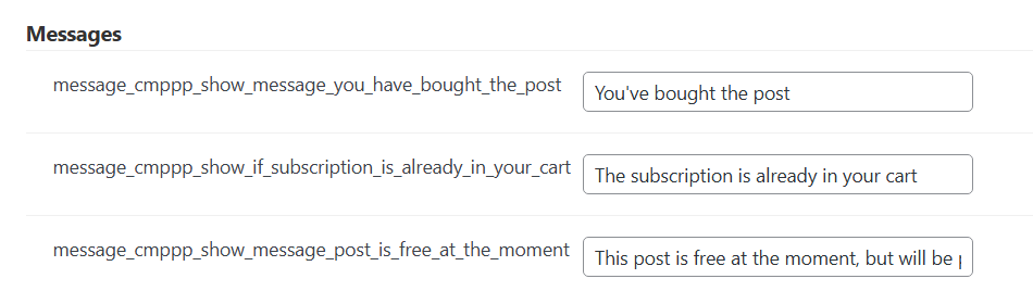 Messages labels - Paywall Plugin WordPress