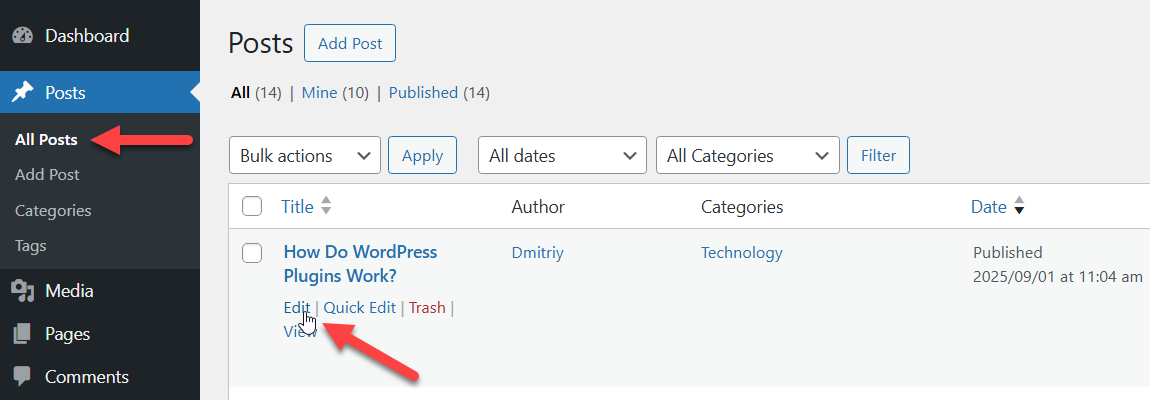 Editing the post - Paywall Plugin WordPress