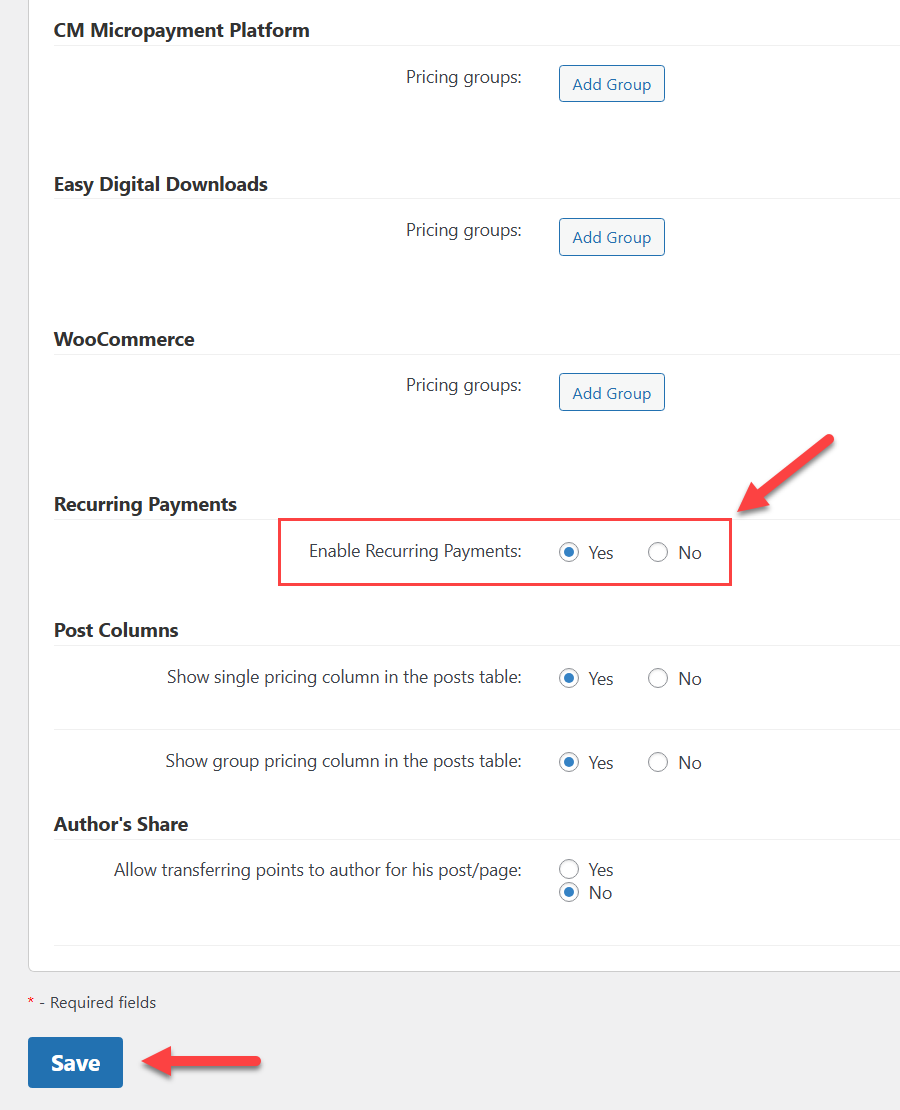 Enabling recurring payments - Paywall Plugin WordPress