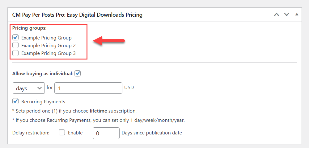 Choosing pricing groups for a post - Best Paywall Plugin for WordPress